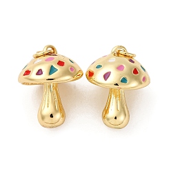 Разноцветный Латунь эмаль подвески, форма грибов, стойки покрытие, без свинца и без кадмия, долговечный, реальный 18 k позолоченный, красочный, 19.5x15.5 мм, отверстие : 3.5 мм
