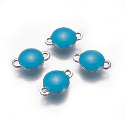 Темно-Голубой 304 соединительные звенья эмалированные нержавеющие, эмалированные блестки, плоско-круглые, цвет нержавеющей стали, глубокое синее небо, 12x8x4 мм, отверстие : 1.4 мм