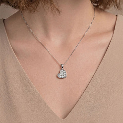 Silver 925 Sterling Silver Full Paved 0.22CT Crystal Moissanite Heart Pendant Necklaces for Women, Silver, 17.72 inch(45cm)