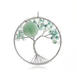 Зеленый Авантюрин Подвески из натурального зеленого авантюрина, круглые, обмотанные медной проволокой, древо жизни прелести, 50 мм