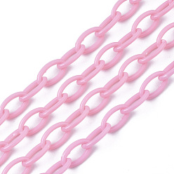 Бледно-Розовый Непрозрачные акриловые кабельные цепи, лошадиный глаз , розовый жемчуг, 13x8x2 мм, 18.5 дюйм ~ 19.29 дюйм (47~49 см) / нить