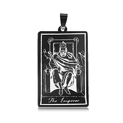 Gunmetal 201 Stainless Steel Pendants, Laser Engraved Pattern, Tarot Card Pendants, Gunmetal, The Emperor IV, 40x24x1mm, Hole: 8x4mm