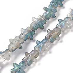 Silver Half Rainbow Plated Forsted Electroplate Glass Beads, Ginger Man, for Christmas, Silver, 15x14x7mm, Hole: 1mm, about 45pcs/strand, 24.80''~25.20''(63~64cm)