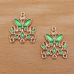 Зеленый лайм Звенья компонентов люстры из сплава с эмалью, бабочка, зеленый лайм, 20x24 мм