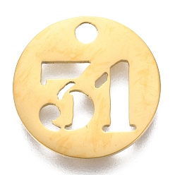 Number 304 подвески из нержавеющей стали, отрезать, полый, плоские круглые с номером, золотые, кол. 31, 19x1.5 мм, отверстие : 2.5 мм