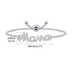 Нержавеющая Сталь Цвет День матери ювелирные изделия, регулируемые браслеты-слайдеры из нержавеющей стали, Женские браслеты со звеньями word mama из кубического циркония, цвет нержавеющей стали, 4-3/4~9-1/2 дюйм (12~24 см)