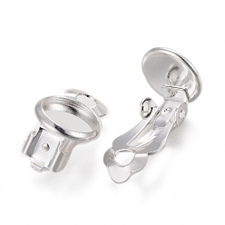 Серебро 304 клипсы из нержавеющей стали, плоско-круглые, серебряные, лоток : 8 мм, 16x10x8 мм