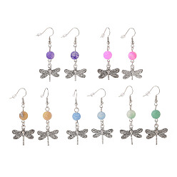 (52) Непрозрачная лаванда Серьги с подвесками из натурального состаренного агата, подвеска из сплава в тибетском стиле для женщин, с  латунными крючками для серег, разноцветные, 53 мм, штифты : 0.6 мм