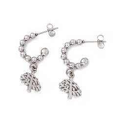 Нержавеющая Сталь Цвет Устойчивое к потускнению 304 кольцо из нержавеющей стали с подвесками в виде дерева жизни, полукруглые серьги для женщин, цвет нержавеющей стали, 29 мм, штифты : 0.8 мм