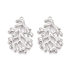 Нержавеющая Сталь Цвет 304 подвески из нержавеющей стали с имитацией коралла, цвет нержавеющей стали, 37x23x2 мм, отверстие : 2 мм