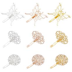 Couleur Mélangete 18pcs 9 accessoires de cheveux en fer de style, crochet poney, accessoires de décoration de queue de cheval, convient aux cabochons en filigrane de laiton, forme mixte, couleur mixte, 40x25x12mm, 2 pcs / couleur