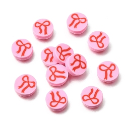 Pink Ручной полимерной глины кабошонов, плоские круглые с бантом, розовые, 9~10x2~2.5 мм, Около 2280 шт / 500 г