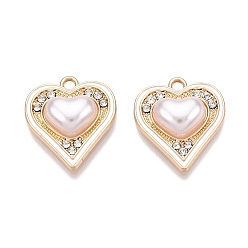 Белый Подвески из сплава со стразами, с абс пластмассовой имитационной жемчужиной, сердце, белые, 18.5x16.5x5.5 мм, отверстие : 1.8 мм
