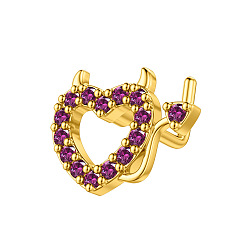 Сердце Латунные кольца для носа с фиолетовыми кубическими цирконами в форме буквы L, реальный 18 k позолоченный, злое сердце, 11x8 мм