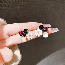 Темно-Красный Серьги-гвоздики из цветочного сплава из стекла, со стразами, золотые, темно-красный, 20x20 мм