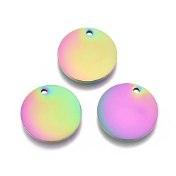 Rainbow Color Ионное покрытие (ip) 304 брелоки из нержавеющей стали, зеркальная полировка, штамповка пустой метки, лазерная резка, плоско-круглые, Радуга цветов, 12x1 мм, отверстие : 1.2 мм