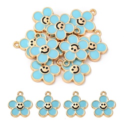 Аква Подвески из эмали и сплава, золотые, цветок с улыбающимся личиком, вода, 15x14x2 мм, отверстие : 1.4 мм