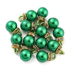 Vert Mer (Liquidation de produits défectueux : anneau teint) Breloques en plastique ABS imitation perle, avec resinrhinestone, charme rond, vert de mer, 13x8mm, Trou: 2.5mm