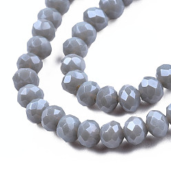 Light Steel Blue Electroplate Glass Beads Strands, Pearl Luster Plated, Faceted, Rondelle, Light Steel Blue, 8x6mm, Hole: 1~1.4mm, about 67~72pcs/strand, 16.14~16.53 inch(41~42cm)