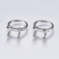 Platinum Alloy Finger Ring Prong Settings, 4 Claw Prong Ring Settings, Platinum, Tray: 13x8.5mm, 17.5mm