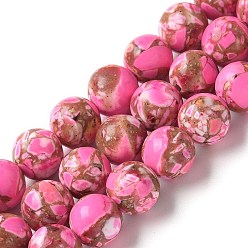 Ярко-Розовый Окрашенные нити синтетических бус императорской яшмы, круглые, ярко-розовый, 8 мм, отверстие : 1.2 мм, около 45 шт / нитка, 15.79 дюйм (40.1 см)