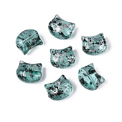 Cadet Blue Picasso Transparent Glass Beads, Cat, Cadet Blue, 8~8.5x9.5~10x5.5~6mm, Hole: 1mm, About 750pcs/pound