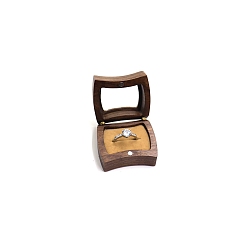 Gold Wooden Ring Boxes, with Magnetic Clasp and Clear Window, Rectangle, Gold, 5x4.5cm