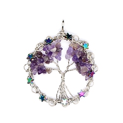 Аметист Подвески из натурального аметиста с металлической проволокой, 65x54 мм