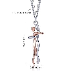 Platinum & Rose Gold Hug Jewelry, Brass Embrace Couple Pendant Necklace with 316 Surgical Stainless Steel Chains for Valentine's Day, Platinum & Rose Gold, 17.72 inch(45cm)