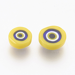 Yellow Handmade Lampwork Evil Eye Cabochons, Flat Round, Yellow, 3~6x2mm