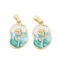 Настоящее золото 18K Латунные микропаве прозрачные подвески с фианитом, цветок, с эмалью, без кадмия и без свинца, реальный 18 k позолоченный, 23x14x4 мм, отверстие : 5.5x3 мм