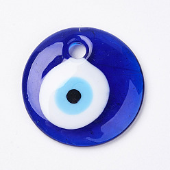 Синий Подвески с наручным глазом ручной работы, плоско-круглые, синие, 39~40x7 мм, отверстие : 5 мм