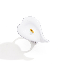 White 304 Stainless Steel Enamel Flower Finger Rings for Women, Calla Lily, Stainless Steel Color, White, US Size 7(17.3mm)