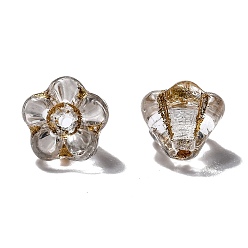 (932FM) Темно-синий аква-матовый с подкладкой Прозрачные бусины из чешского стекла, цветок, темно-золотистые, 6.5x5 мм, отверстие : 0.8 мм, около 357~363 шт / упаковка