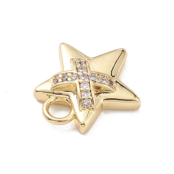 Real 18K Gold Plated Rack Plating Brass Micro Pave Clear Cubic Zirconia Pendants, Star Charms, Long-Lasting Plated, Cadmium Free & Lead Free, Real 18K Gold Plated, 16x14.5x4mm, Hole: 2.5mm