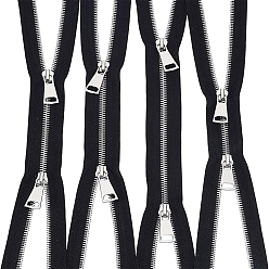Black Nylon Garment Accessories, Zip-fastener Component Sets, Nylon and Brass Zipper & Alloy Zipper Puller, Platinum, Black, 600~630x30x2mm, 4strand/set