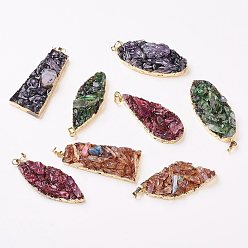 (52) Непрозрачная лаванда Натуральный кварц большие кулоны, с латунной фурнитурой , золотые, самородки, разноцветные, 59~64x22~27x8~13 мм, отверстие : 4.5x7.5 мм