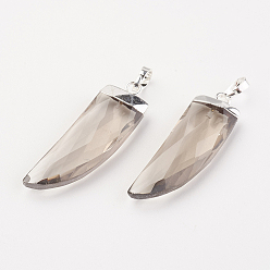 Дымчатый Кварц Природные дымчатый кварц подвески, с латунной фурнитурой , кинжал, граненые, серебряные, 34~35x10~11x4.5~5.5 мм, отверстие : 4x6 мм