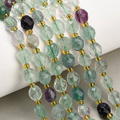 Fluorite Natural Rainbow Fluorite Beads Strands, Round, Faceted, with Seed Beads, 8~9x7~8mm, Hole: 1mm, about 18~20pcs/strand, 7.48''(19cm)~7.87''(20cm)