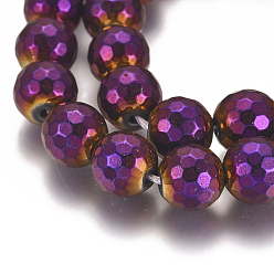 Lila plattiert PVD-Vakuumbeschichtung magnetische Stränge synthetischer Hämatitperlen, Perlen Stränge, facettiert, Runde, lila plattiert, 10 mm, Bohrung: 1.5 mm, ca. 40 Stk. / Strang, 15.28 Zoll (38.8 cm)