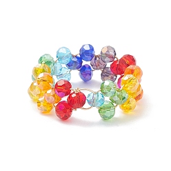 Colorful Glass Braided Bead Finger Ring, Stainless Steel Wire Wrap Jewelry for Women, Colorful, US Size 8 1/2(18.5mm)