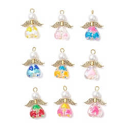 (52) Непрозрачная лаванда Подвески из стеклянной эмали ручной работы, ангел в форме сердца, с крылом из сплава, железной петлей и стеклянной жемчужиной, разноцветные, 28.5~29x22x8.5 мм, отверстие : 2.5 мм