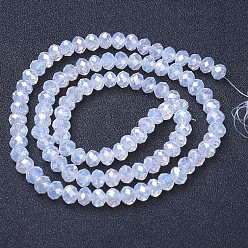 Mint Cream Electroplate Glass Beads Strands, Imitation Jade Beads, AB Color Plated, Faceted, Rondelle, Mint Cream, 6x5mm, Hole: 1mm, about 92~94pcs/strand, 17~17.5 inch(42.5~43.75cm)