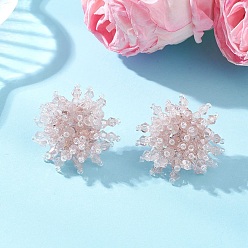 Pink Серьги-гвоздики из цветочного стекла ручной работы, с 304 серьгами из нержавеющей стали, цвет нержавеющей стали, розовые, 31~32 мм