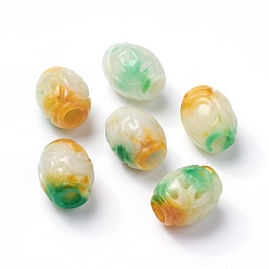 Colorful Natural Myanmar Jade/Burmese Jade Beads, Dyed, Carved Barrel, Colorful, 15~16x12.5~13mm, Hole: 5mm