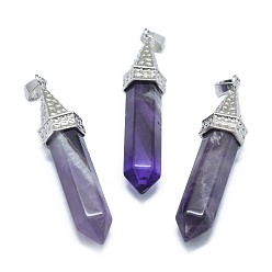 Amethyst Natural Amethyst Pointed Pendants, with Alloy Findings, Bullet, Platinum, 61x14.5x12.5mm, Hole: 3.5x
7.5mm