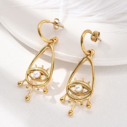 Настоящее золото 18K 304 серьги-гвоздики из нержавеющей стали с жемчугом для женщин, слеза с глаз, реальный 18 k позолоченный, 53.5x21 мм