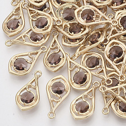 Сливовый Граненые подвески стекла, с настройками открытой спины из экологически чистого сплава, без никеля , слеза, золотой свет, средне фиолетовый, 21x11x3.5 мм, отверстие : 1.6 мм