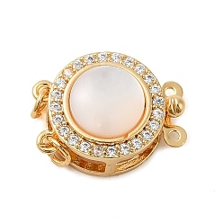 Настоящее золото 18K Латунные застежки из прозрачного кубического циркония с микропаве, с оболочкой, 2 нитей, 4-луночное, плоско-круглые, без кадмия, без никеля и без свинца, реальный 18 k позолоченный, 16x12.5x7.5 мм, отверстие : 1 мм