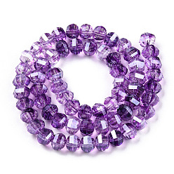 Dark Orchid Transparent Electroplate Glass Beads Strands, AB Color Plated, Faceted, Round, Dark Orchid, 8x7mm, Hole: 2mm, about 60pcs/strand, 14.96 inch(38cm)